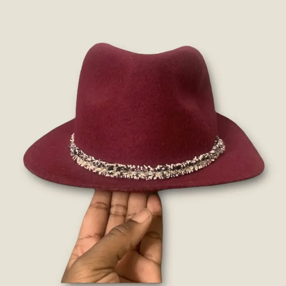 Burgundy Wool Fedora Hat Women's Tweed Band Hipster Autumn Western Boho
